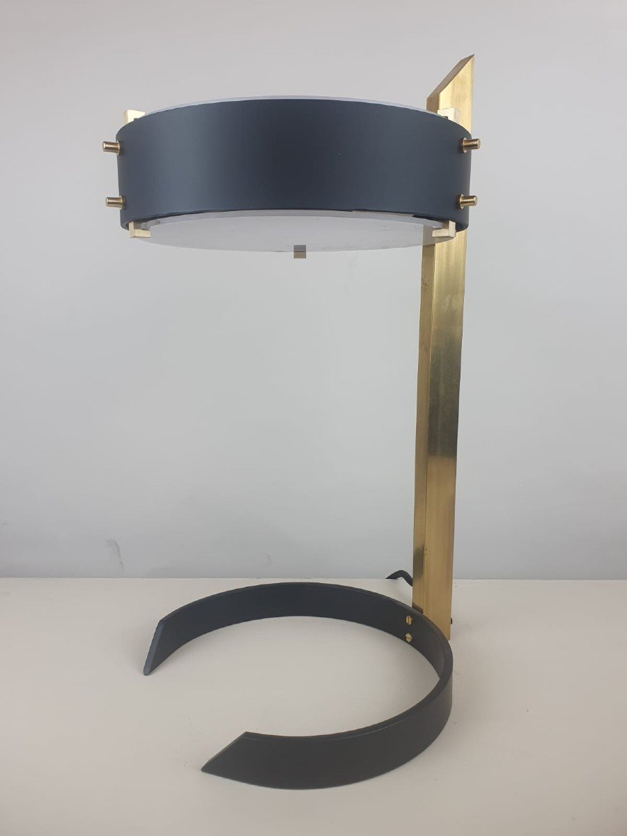 Brass, Sheet Metal And Plexi Desk Lamp, Italy Circa 1970-photo-4