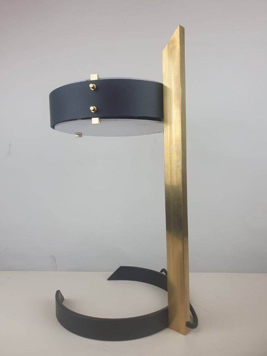 Brass, Sheet Metal And Plexi Desk Lamp, Italy Circa 1970