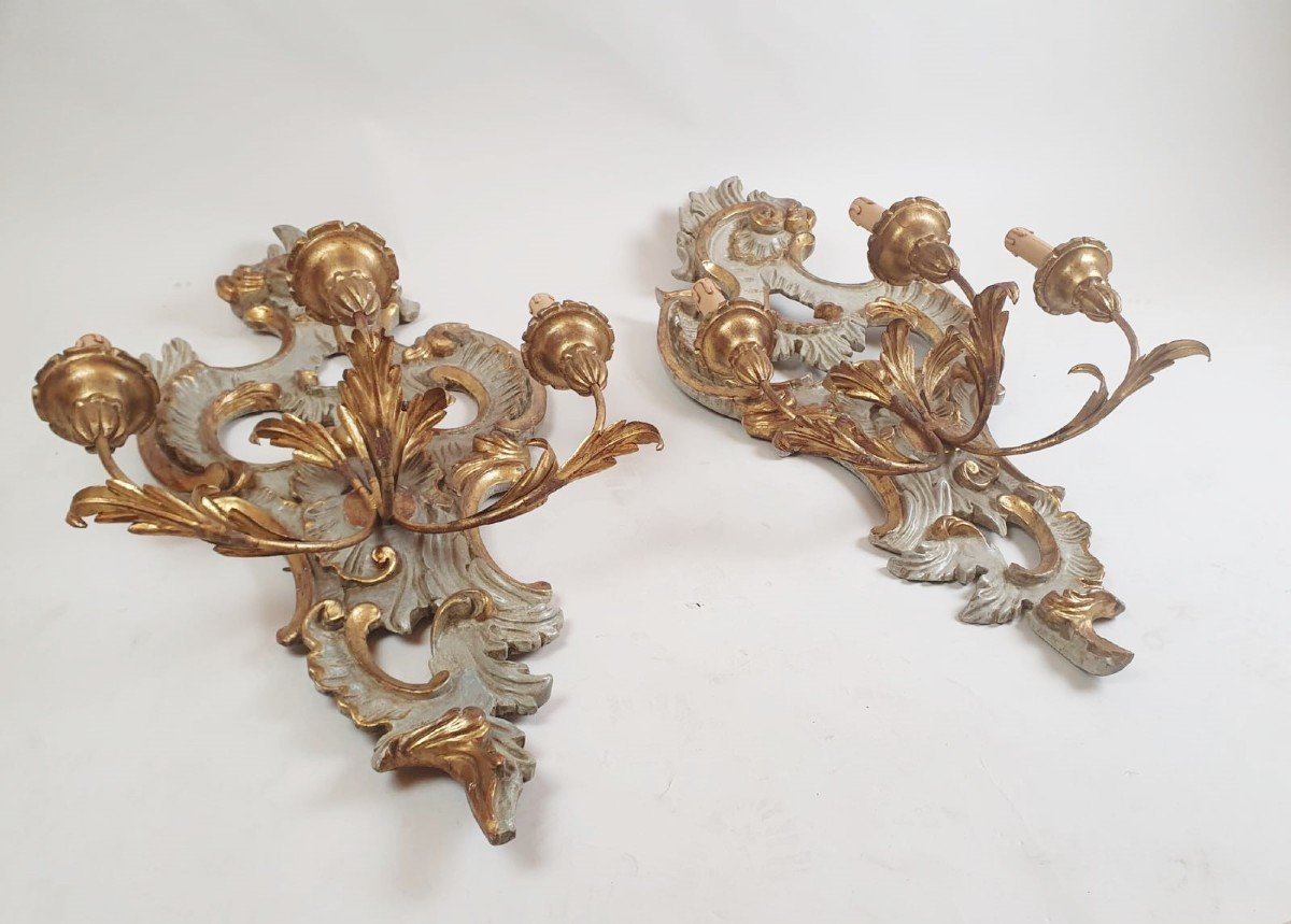 Pair Of Louis XV Style Wall Lights, Italy Early 20th Century-photo-2