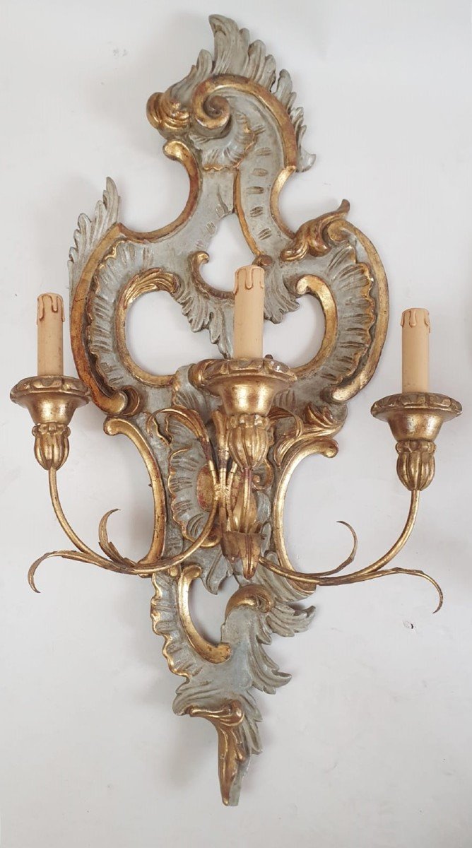 Pair Of Louis XV Style Wall Lights, Italy Early 20th Century-photo-3