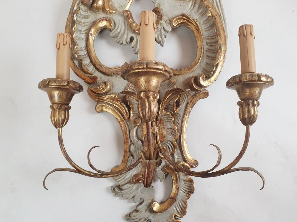 Pair Of Louis XV Style Wall Lights, Italy Early 20th Century-photo-2