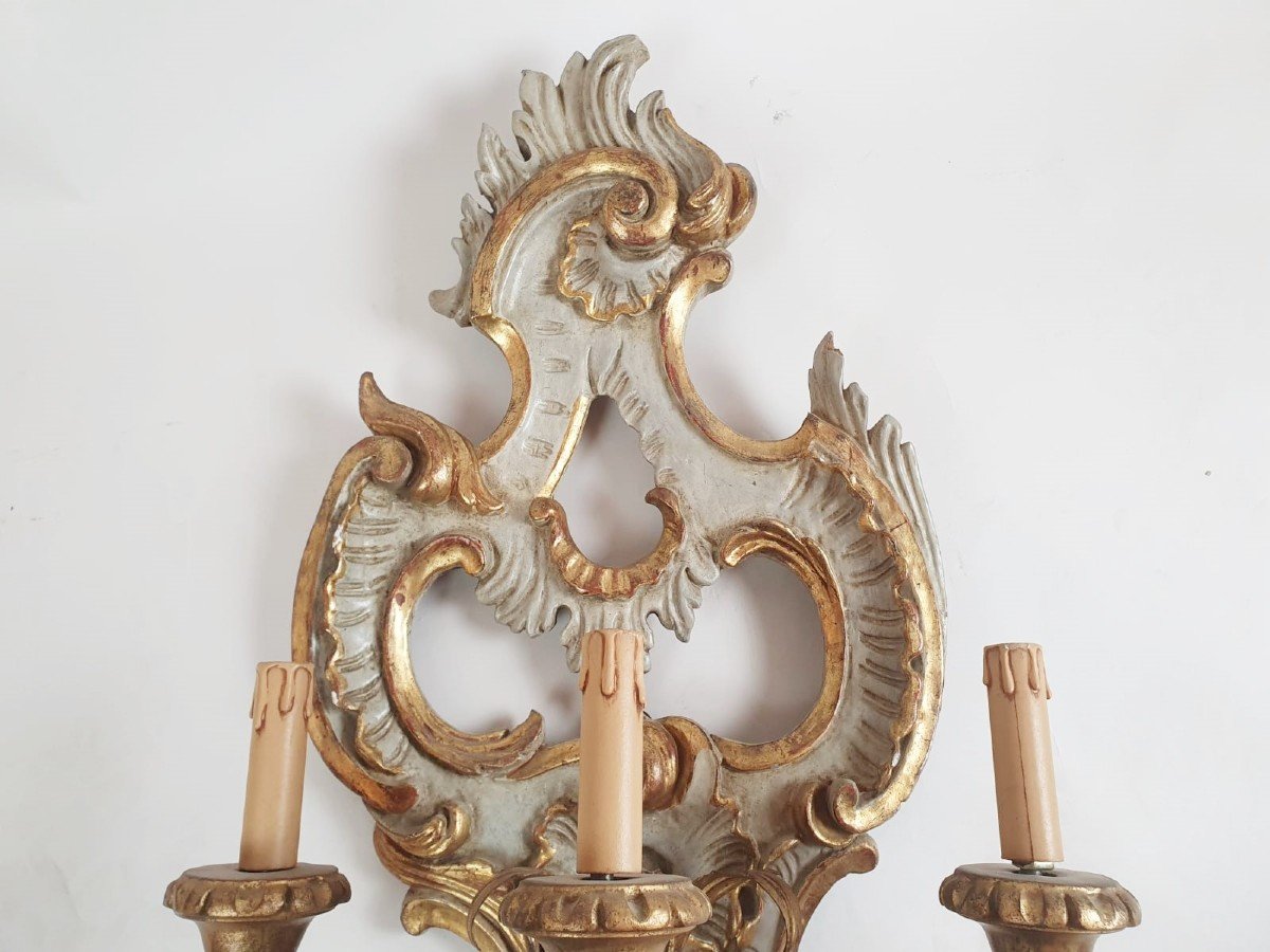 Pair Of Louis XV Style Wall Lights, Italy Early 20th Century-photo-3