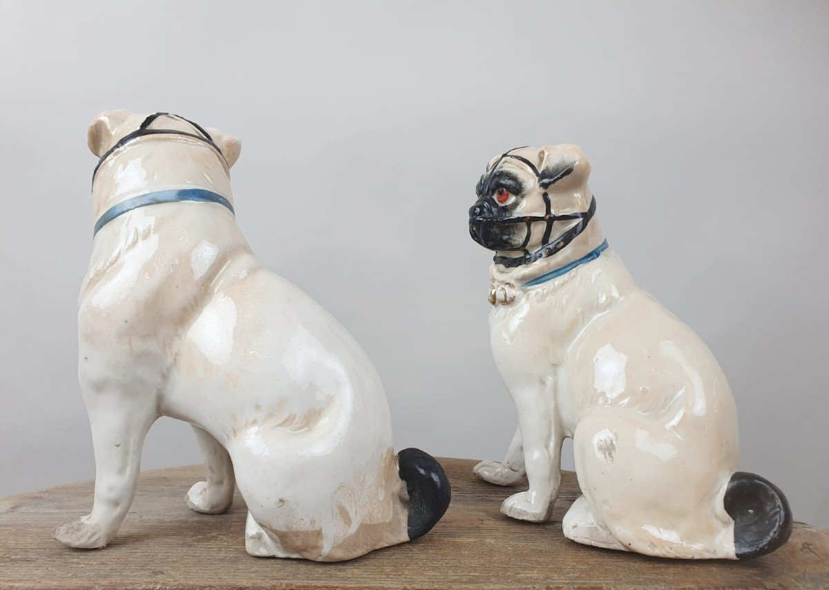 Couple De Carlins En Porcelaine Polychrome, Angleterre Fin 19th-photo-1