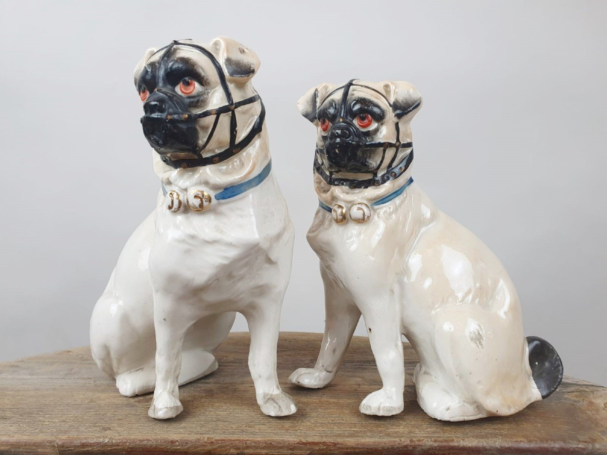 Couple De Carlins En Porcelaine Polychrome, Angleterre Fin 19th-photo-2