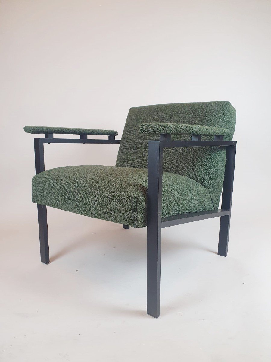 Paire De Fauteuils, Métal Laqué Noir, Vers 1970-photo-3