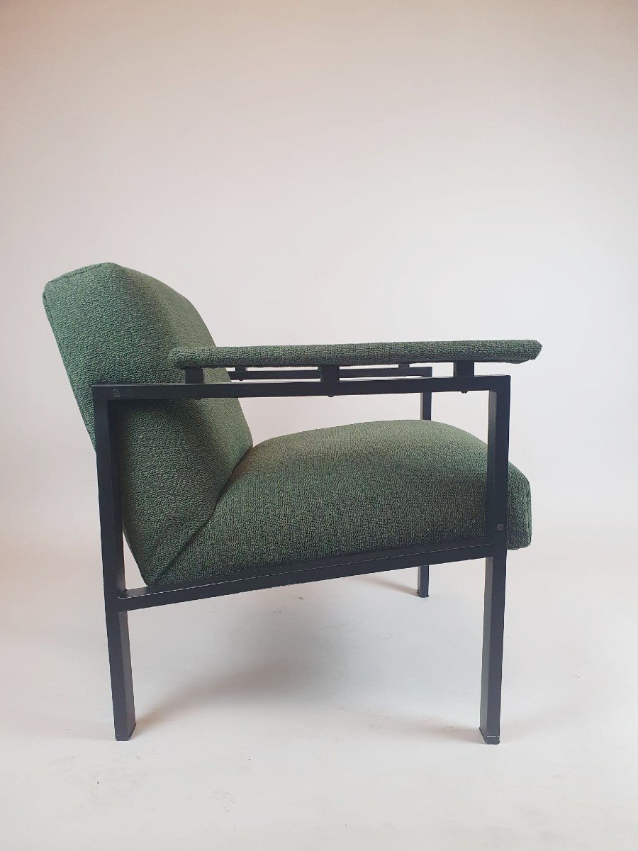 Paire De Fauteuils, Métal Laqué Noir, Vers 1970-photo-4