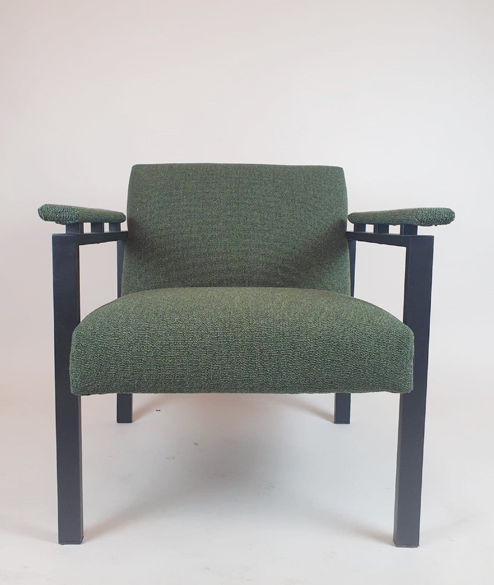 Paire De Fauteuils, Métal Laqué Noir, Vers 1970-photo-1