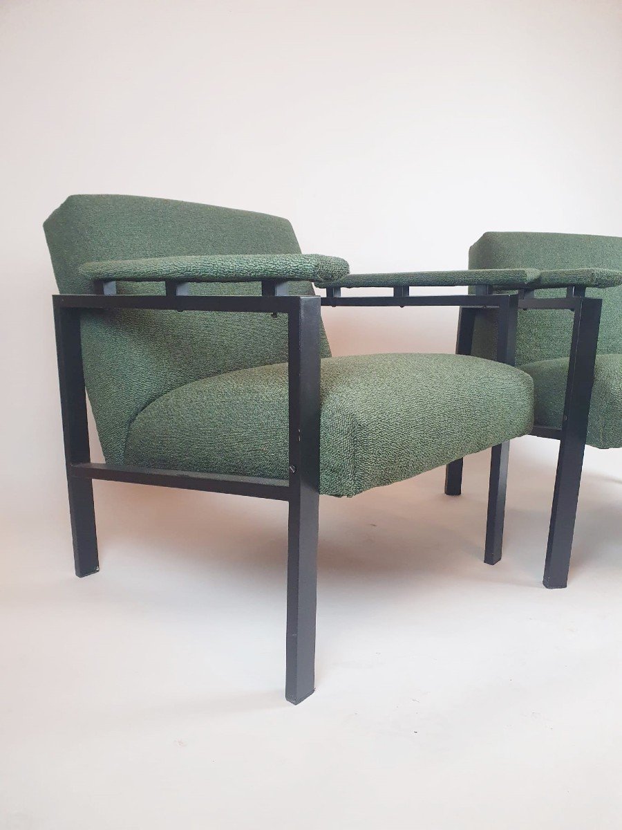 Paire De Fauteuils, Métal Laqué Noir, Vers 1970-photo-2