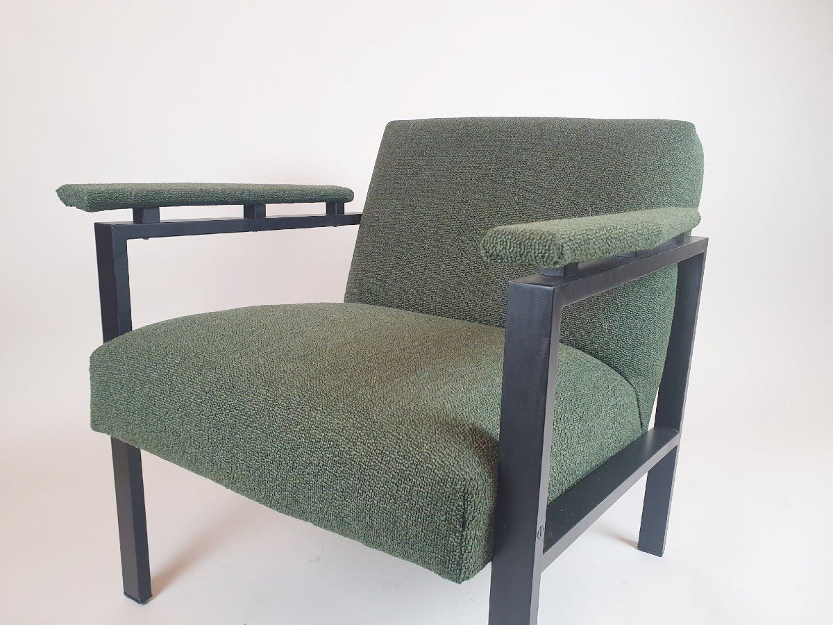 Paire De Fauteuils, Métal Laqué Noir, Vers 1970-photo-3