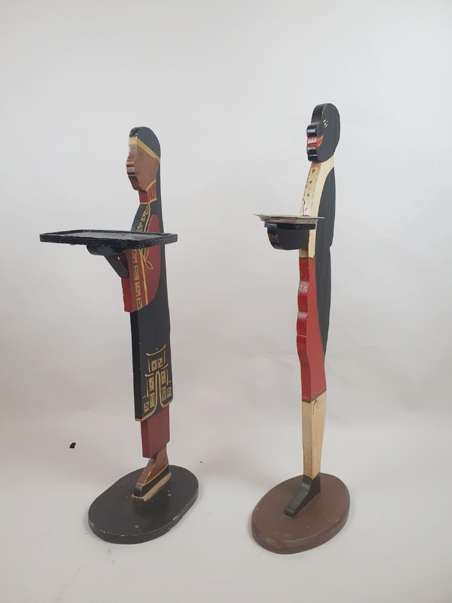 2 Painted Wooden Servants, Early 20th Century-photo-2