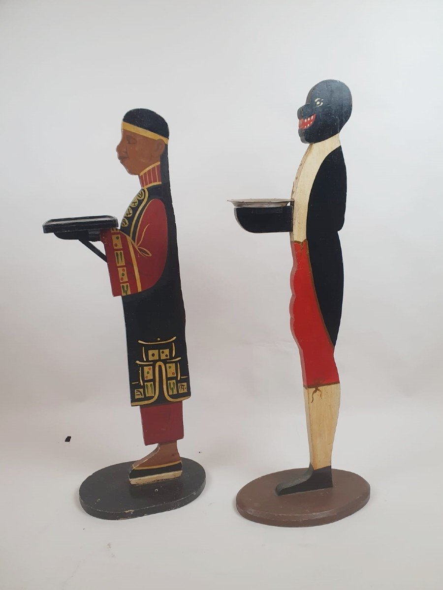 2 Painted Wooden Servants, Early 20th Century-photo-3