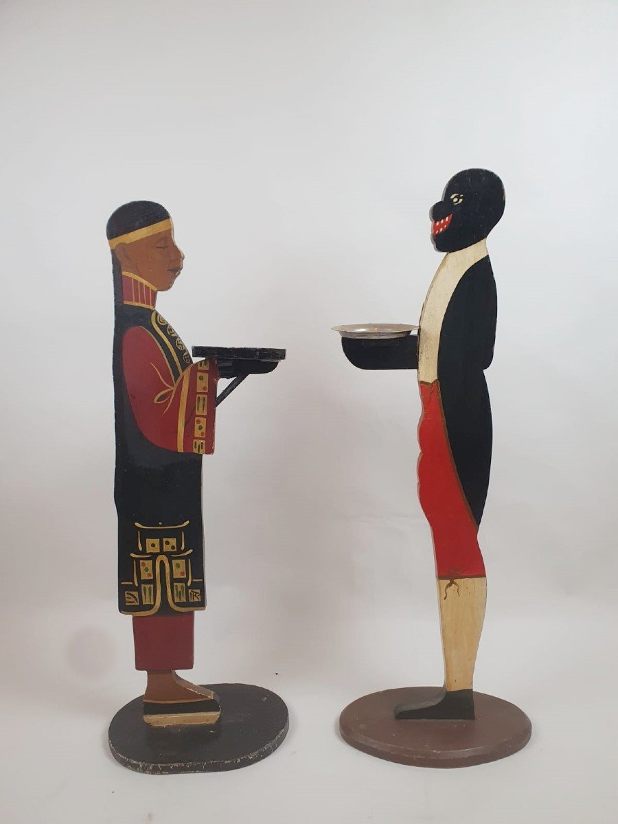 2 Painted Wooden Servants, Early 20th Century