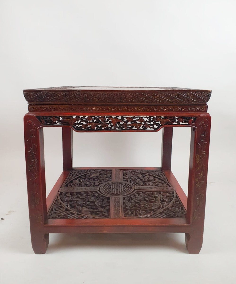 Table Basse Chinoise En Bois Laqué Rouge, Début 20th