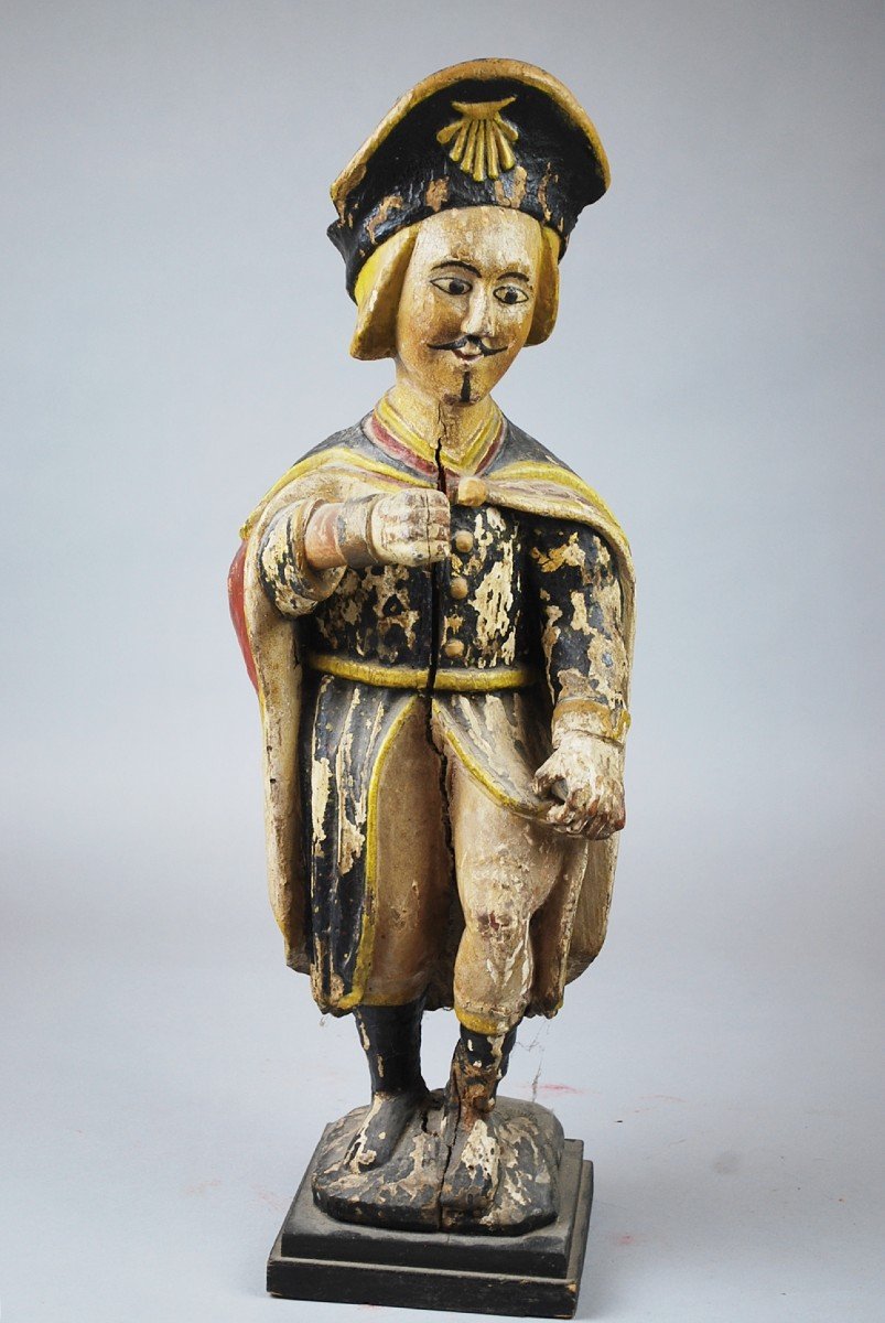 Saint Roch En Bois Sculpté Polychrome, 18th