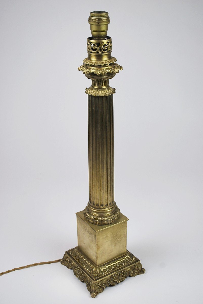 Lampe à Pétrole En Laiton électrifiée, Vers 1840-photo-4