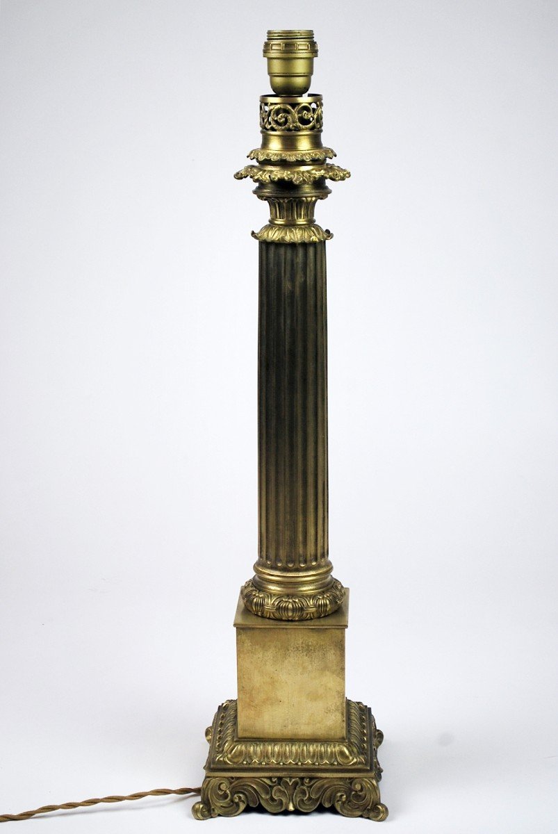 Electrified Brass Oil Lamp, Circa 1840