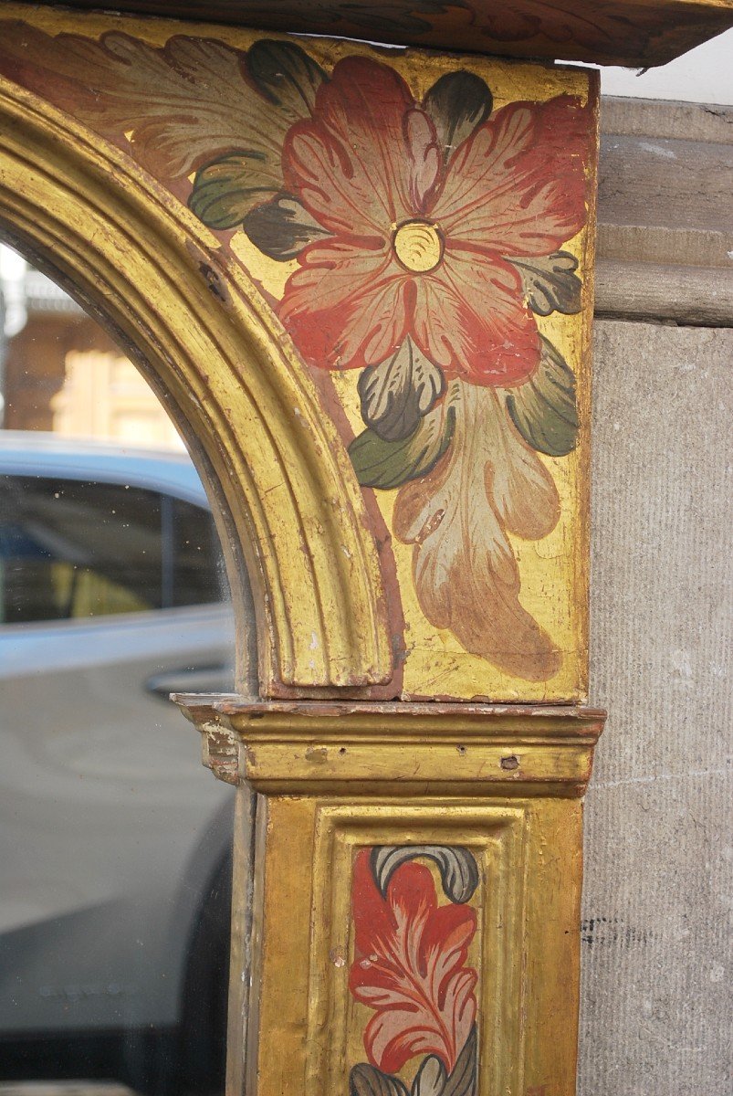 Mirror In Painted And Gilded Wood, Nineteenth-photo-1