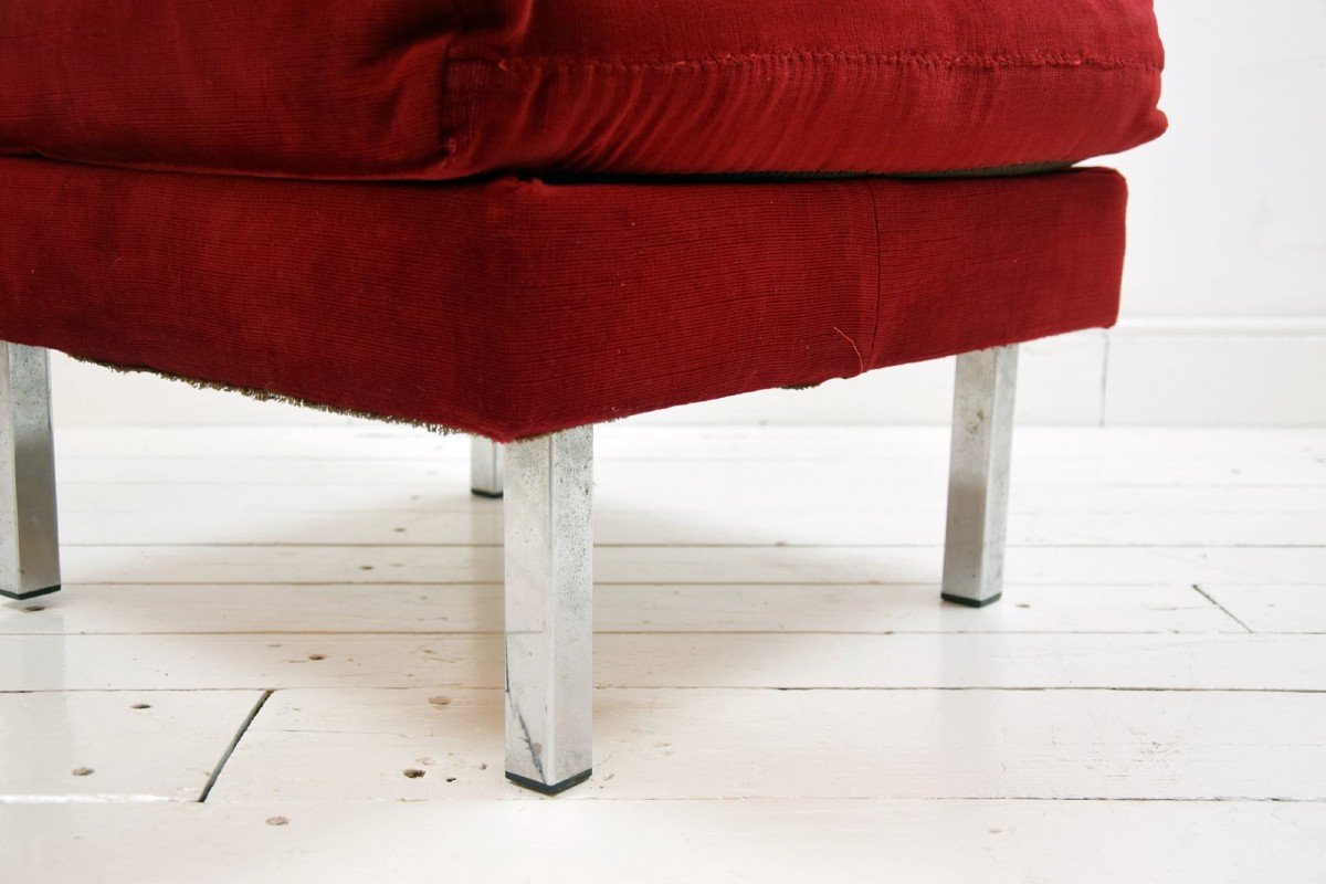 Tabouret Chrome Et Velours Rouge-photo-4