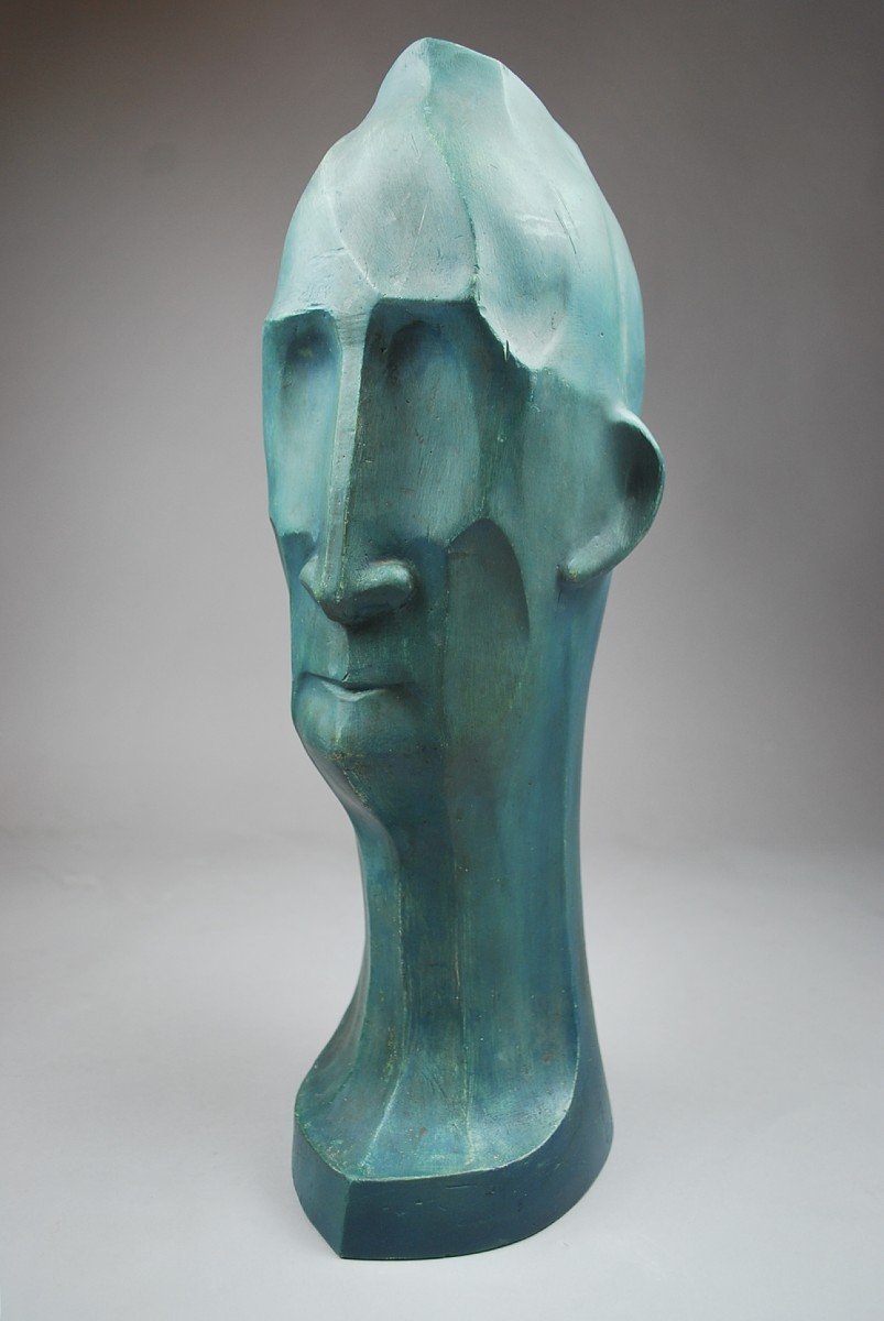 Patinated Plaster Head, Art Deco-photo-4