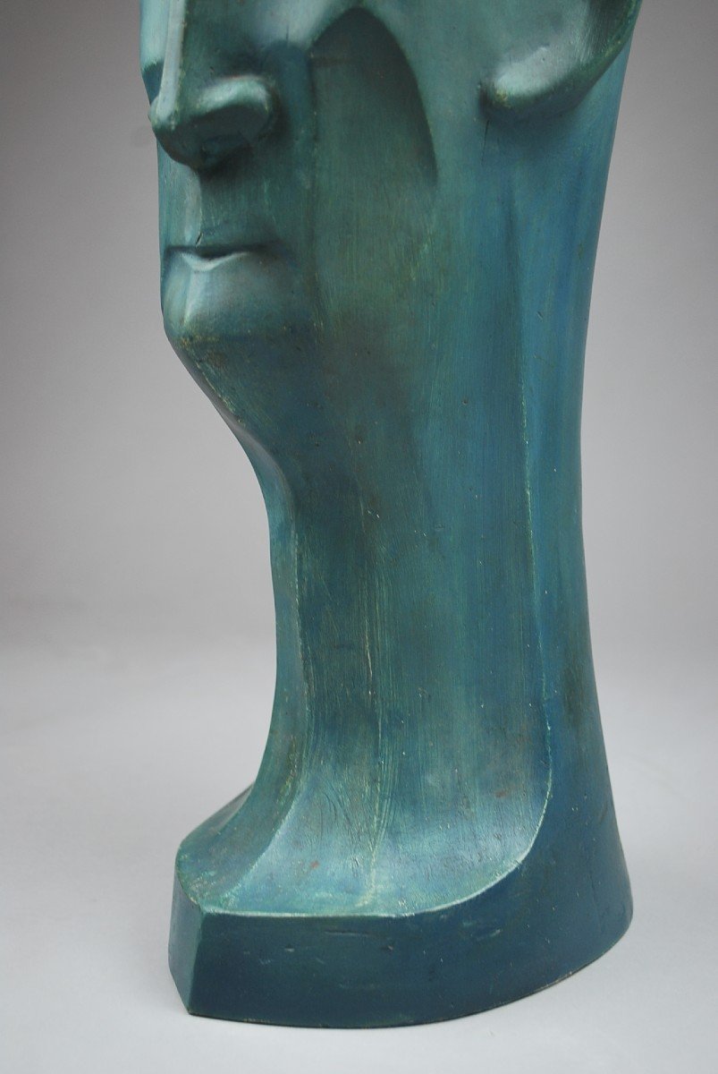 Patinated Plaster Head, Art Deco-photo-2