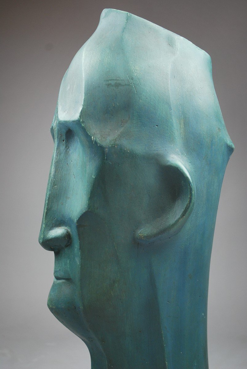 Patinated Plaster Head, Art Deco-photo-3