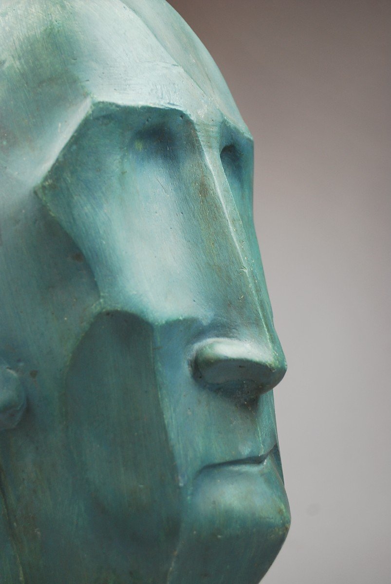 Patinated Plaster Head, Art Deco-photo-6