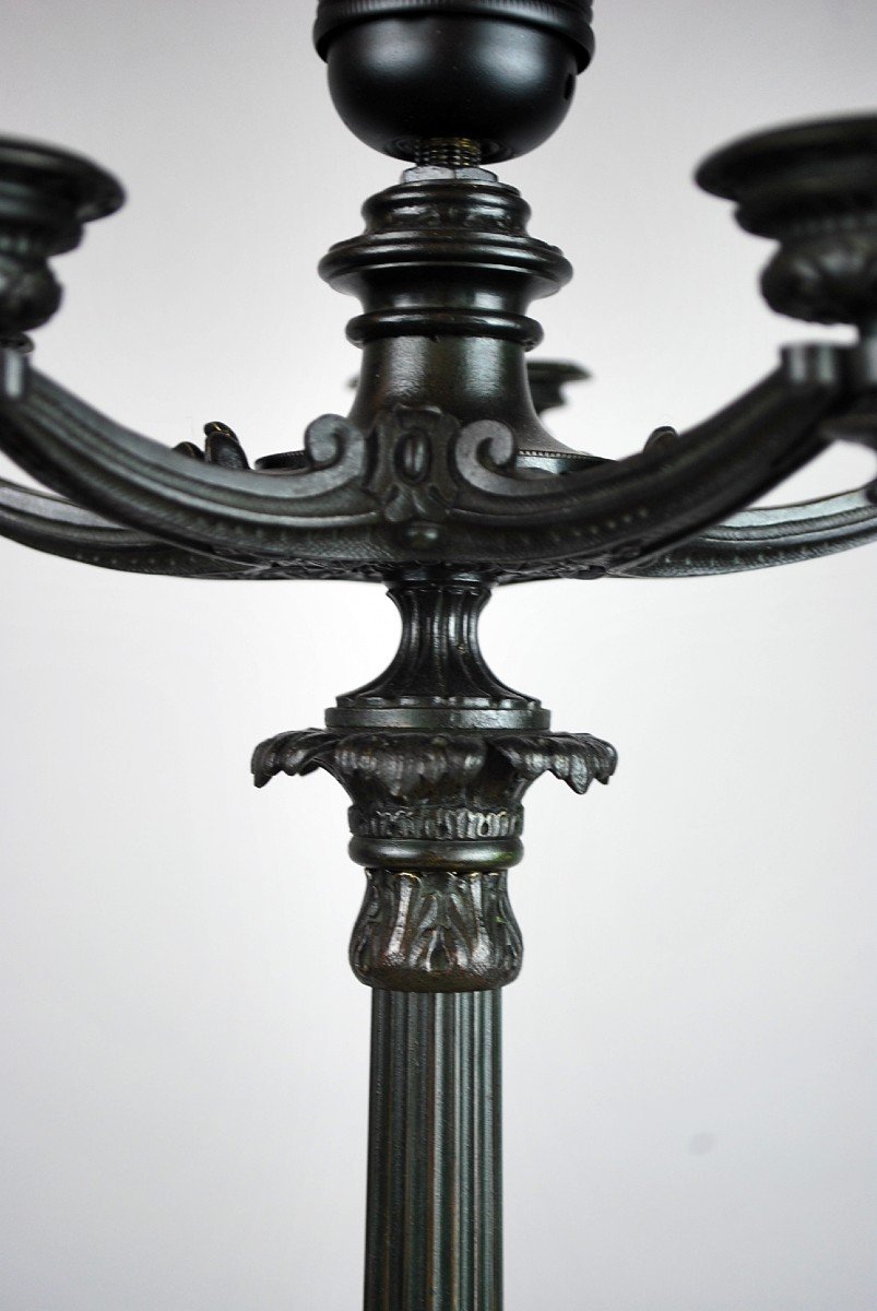 Charles X Candlestick In Bronze With Green Patina-photo-2