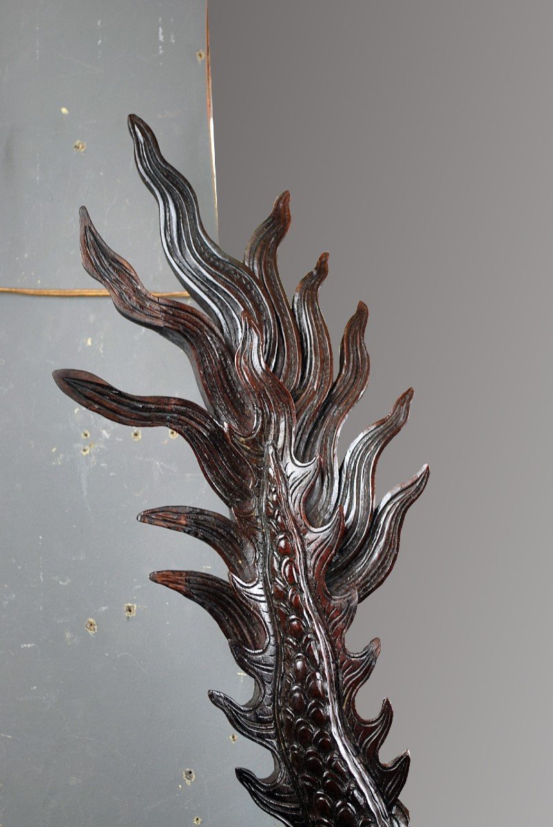 Large Iron Wood Dragon Mirror, 19th-photo-4