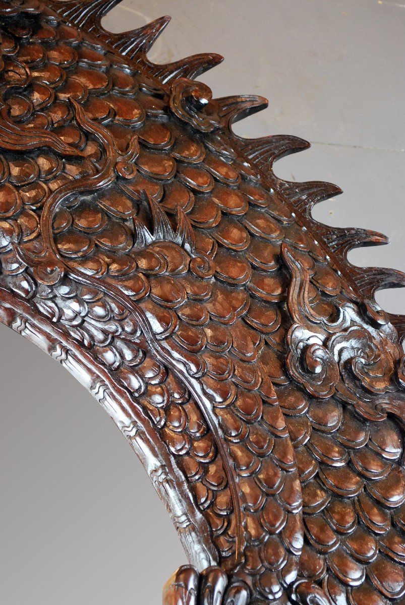 Large Iron Wood Dragon Mirror, 19th-photo-5