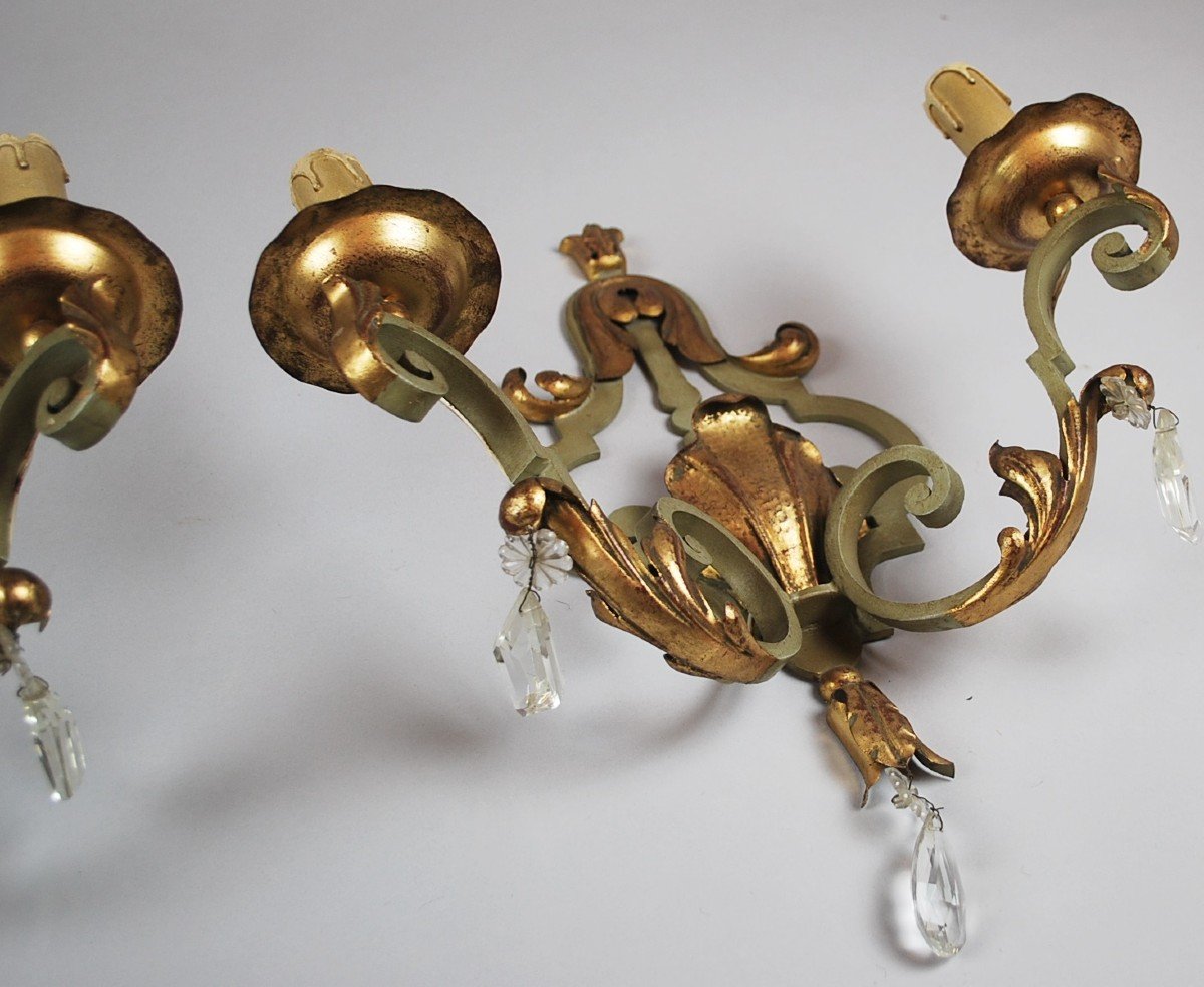 Pair Of Wrought Iron Sconces, Around 1940-photo-4