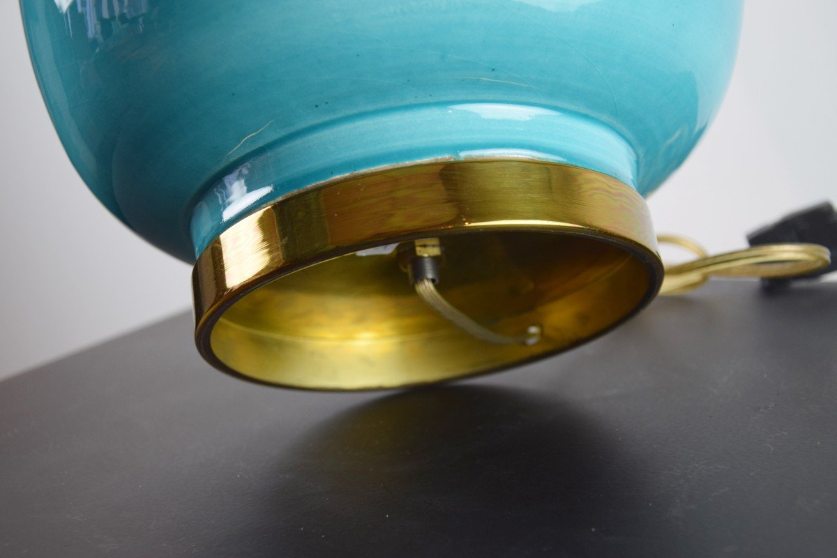 Turquoise Glazed Earthenware Lamp-photo-8
