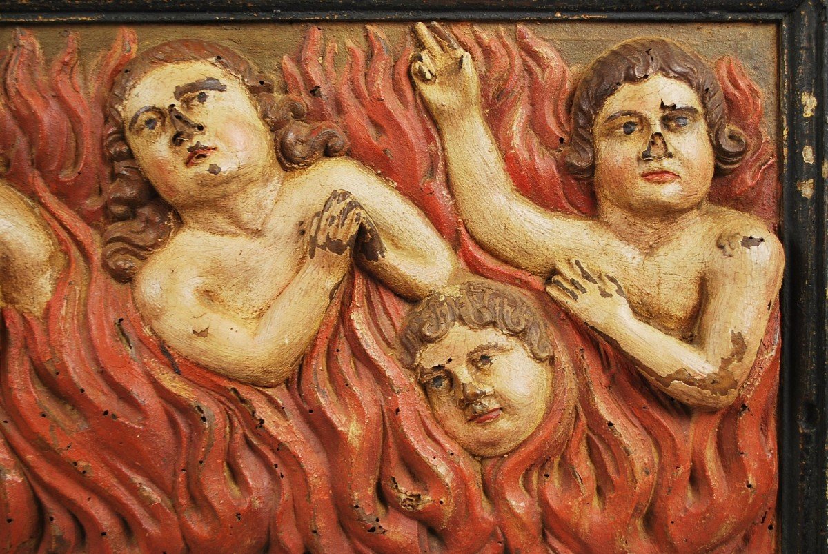 Pair Of Carved Wood Panels, Souls In Purgatory-photo-2