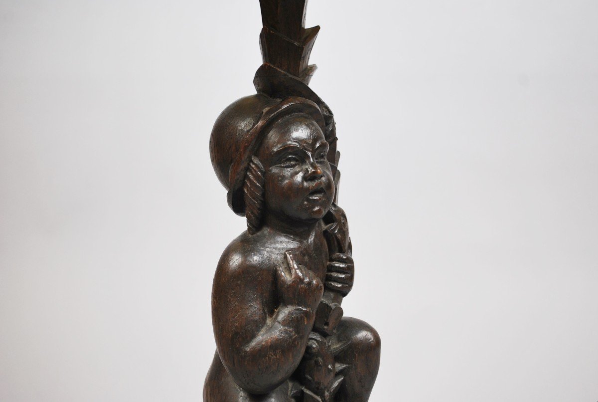 Lamp Base In Carved Wood, Austrian Work Circa 1910-photo-2