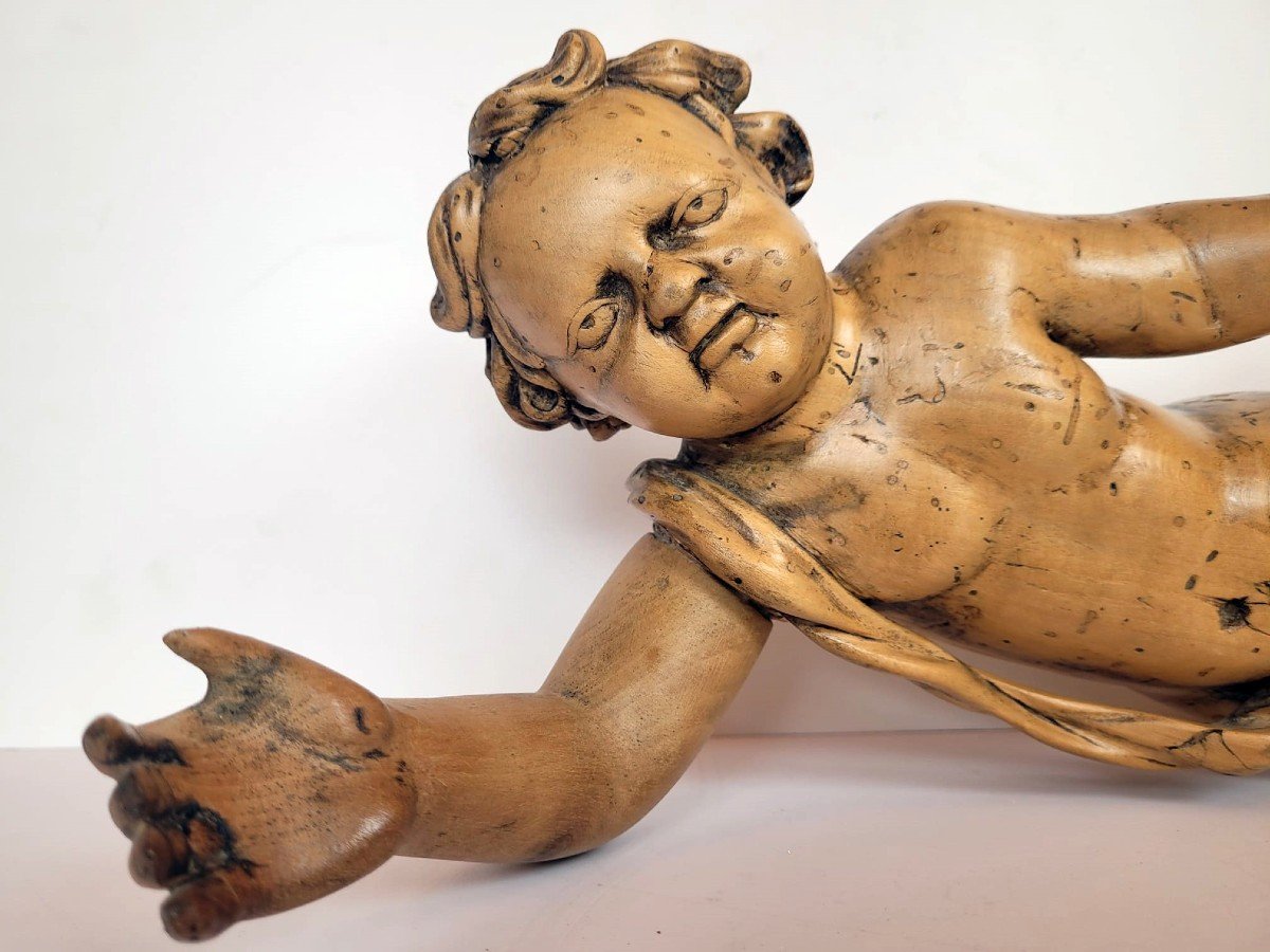 Cherub In Carved Wood, Italy 19th-photo-2