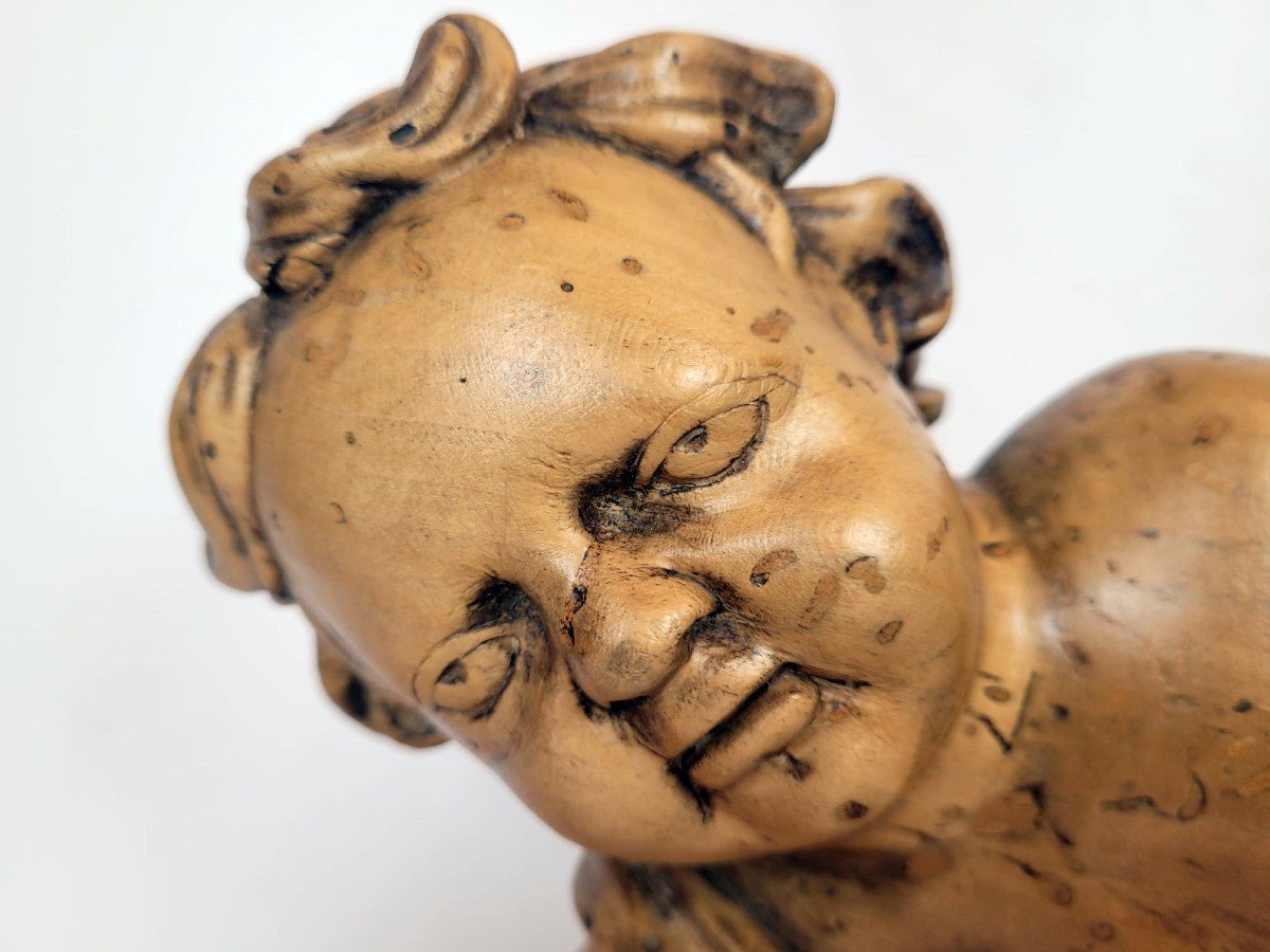 Cherub In Carved Wood, Italy 19th-photo-3