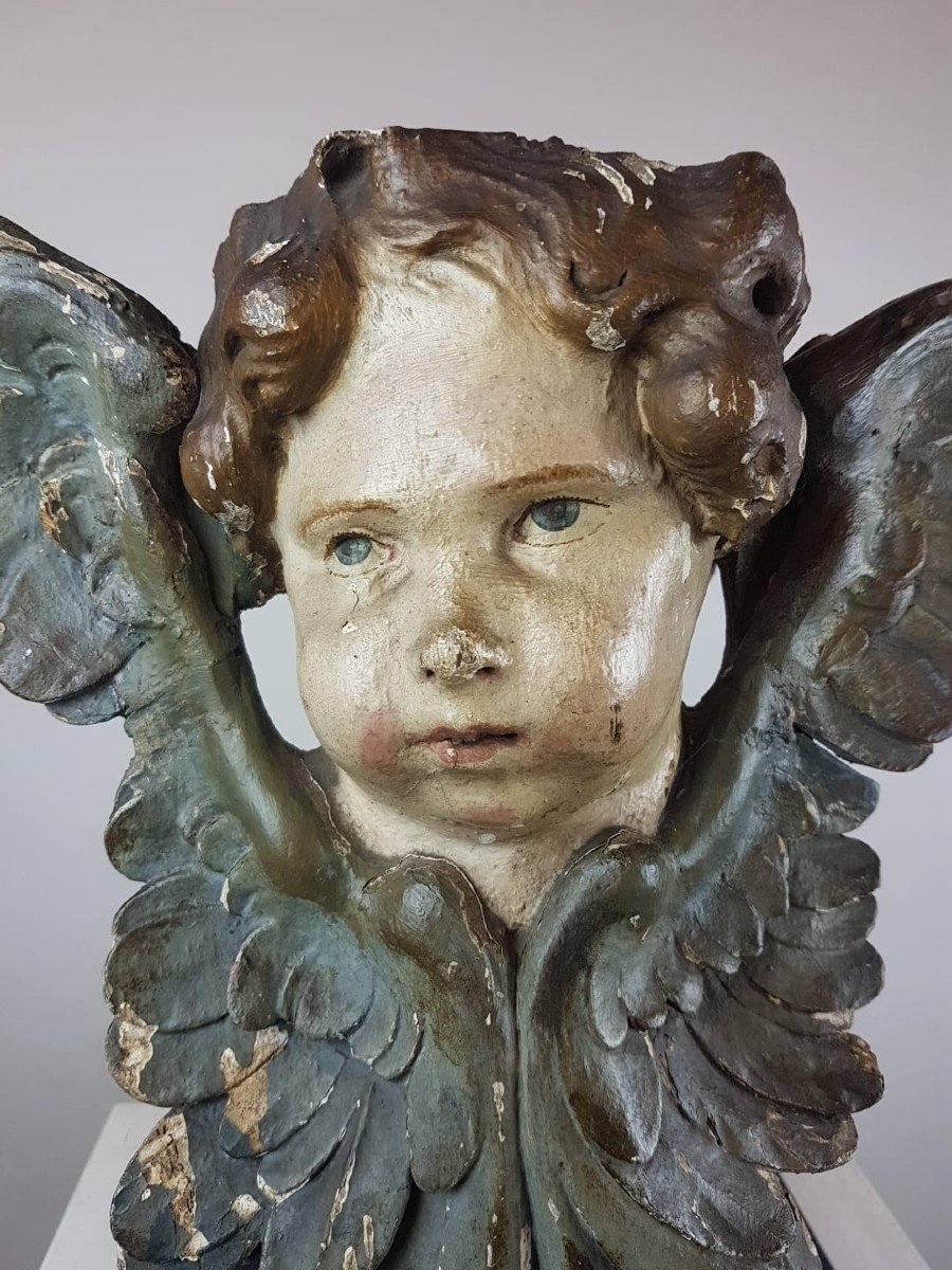 Cherub In Carved And Polychromed Wood, Italy 19th-photo-2
