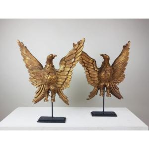 Pair Of Eagles In Golden Wood, 19th
