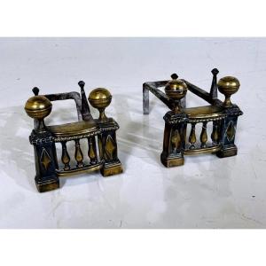 Pair Of Wrought Iron And Brass Andirons