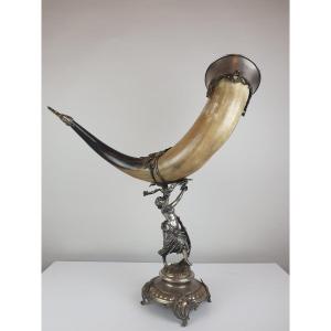 Cornucopia In Horn And Silver Metal, Late 19th