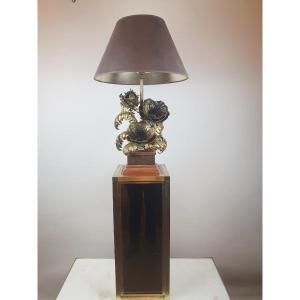 Brutalist Lamp And Its Brass Base, Circa 1970