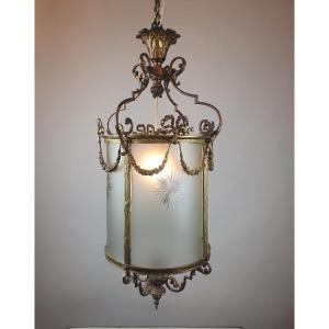 Lanterne De Hall De Style Louis XVI En Bronze Et Laiton