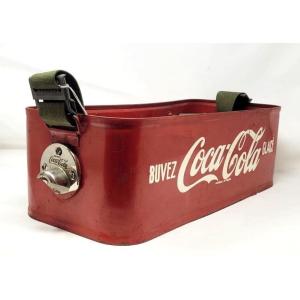 Coca Cola Display Stand With Shoulder Strap, Painted Sheet Metal Circa 1960