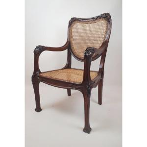 Fauteuil Art Nouveau En Chêne Et Cannage 