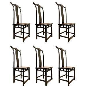 Suite De 6 Chaises Chinoise En Bois Laqué Noir