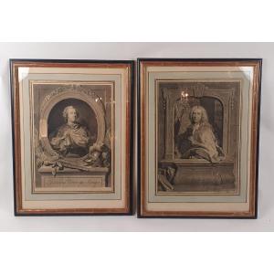 2 Gravures 18th Portrait De Louis XV Et Sylva Son Médecin Consultant