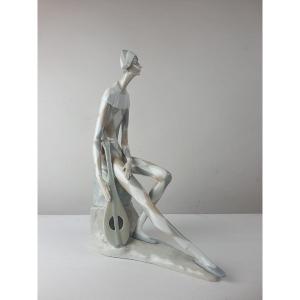 Lladro "harlequin With Mandoline" Polychrome Porcelain