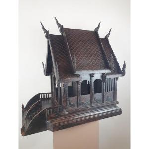 Maison Des Esprits, Temple Miniature En Bois Sculpté, Thaïlande 20th