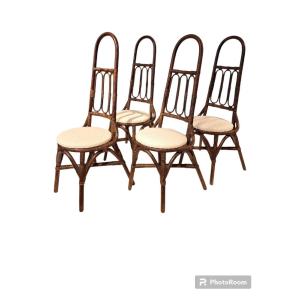 Set Of 4 Stained Bamboo Chairs