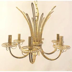 Lustre En Laiton Et Perles De Verre