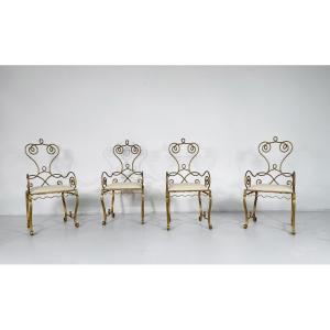 Set Of 4 Wrought Iron Armchairs